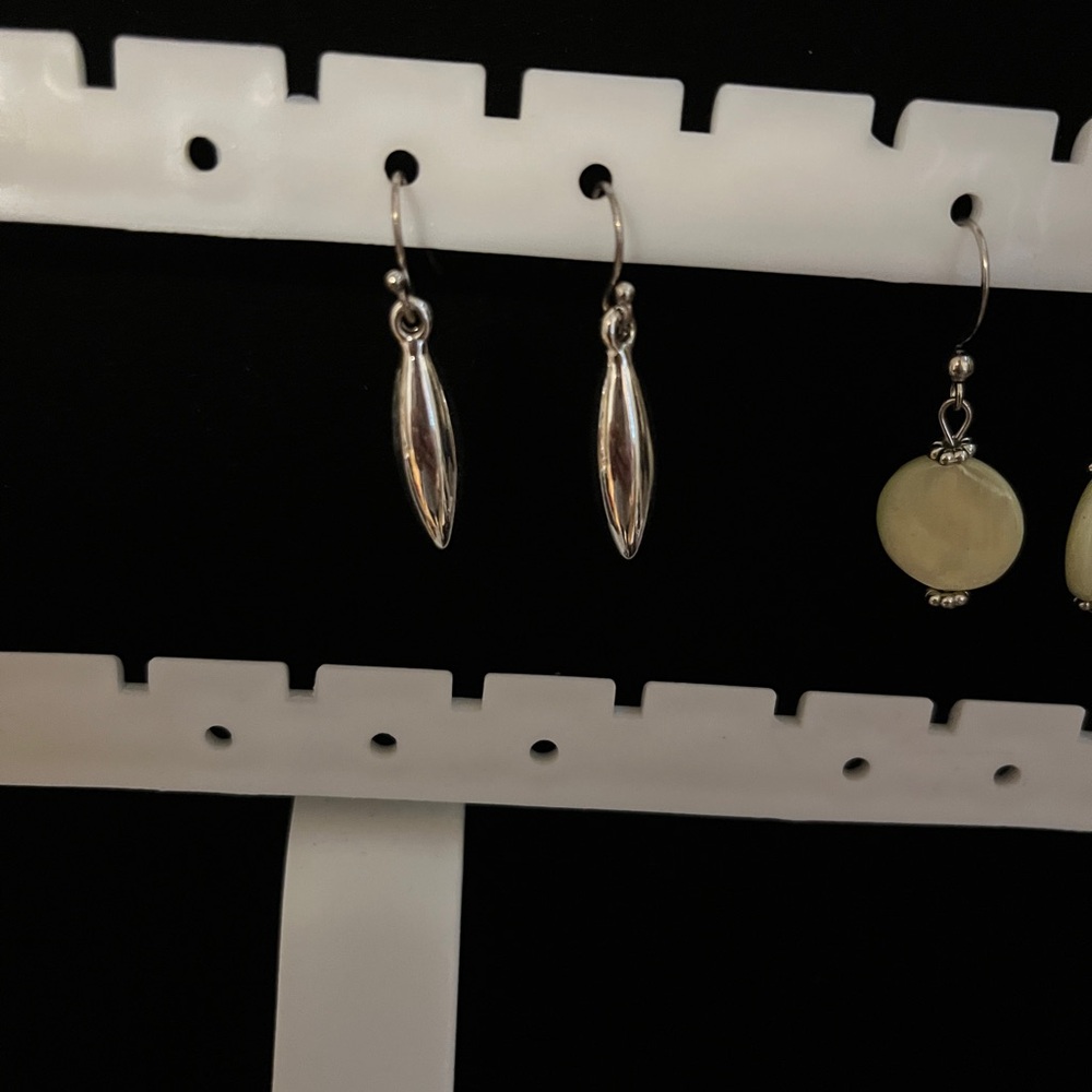 Silver Tone elongated design Drop Dangle Earrings Pierced Hook